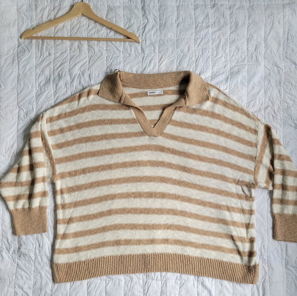 Sonoma Tan and Cream Striped Sweater